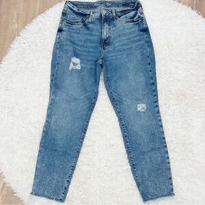 Old Navy High Rise OG Straight Jeans Blue Distressed Size 10 Raw Hem